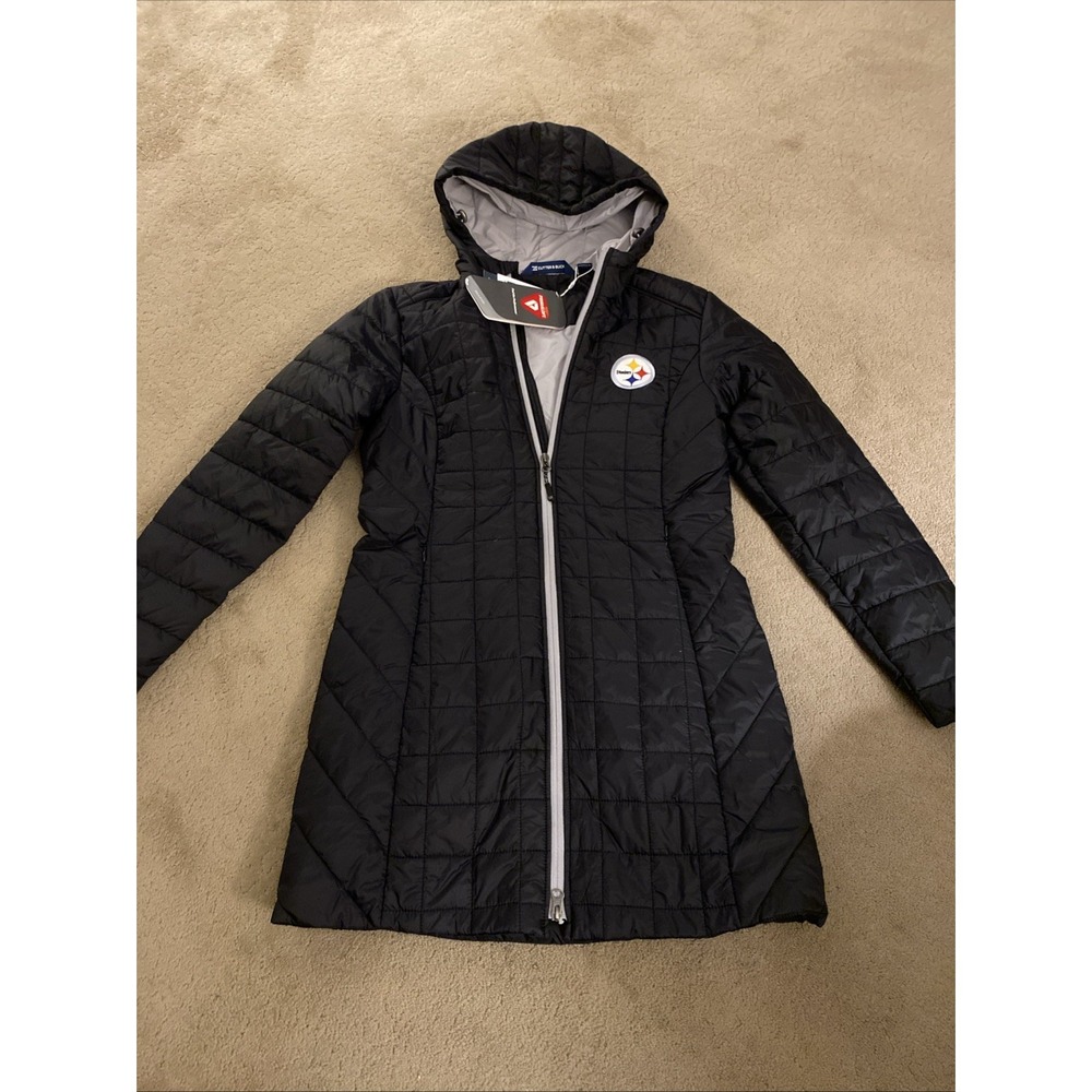 ***NWT*** CUTTER & BUCK WOMEN'S BLACK PITTSBURGH STEELERS PRIMALOFT HOODED COAT‎